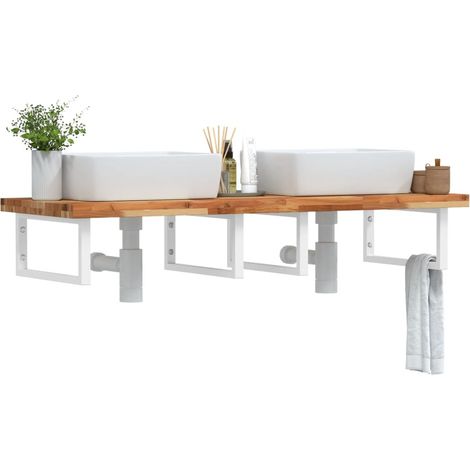 vidaXL Étagère de vasque murale acier et bois massif d'acacia (1/5)