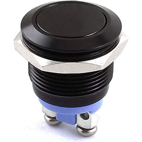 Interruttore a pulsante momentaneo in metallo nero da 19 mm, 3A 250V, per uso industriale e automobilistico. (1/4)