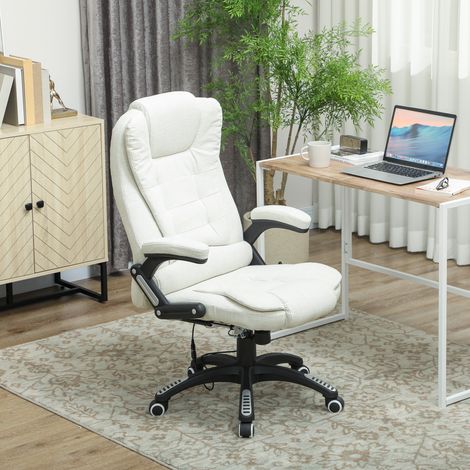 Sedia da ufficio ergonomica con funzione massaggio, 68 x 72 x 110–120 cm, bianco crema