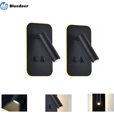 Bluedeer – Applique murale chambre LED – Lot de 2 liseuses orientables 3000K – Aluminium noir – Installation facile en quelques minutes (1/5)
