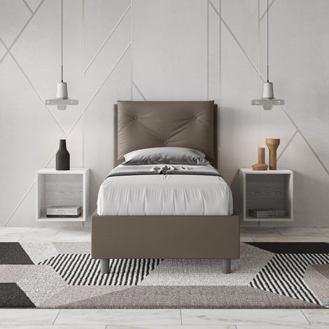 Letto singolo contenitore imbottito 80x190 similpelle cappuccino Appia (1/5)