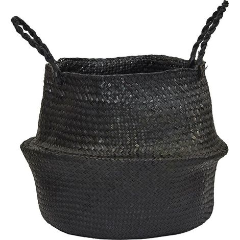 Lot de 3 Paniers - HOME DECO FACTORY - Arrondis - Jonc de mer - Noir (1/5)