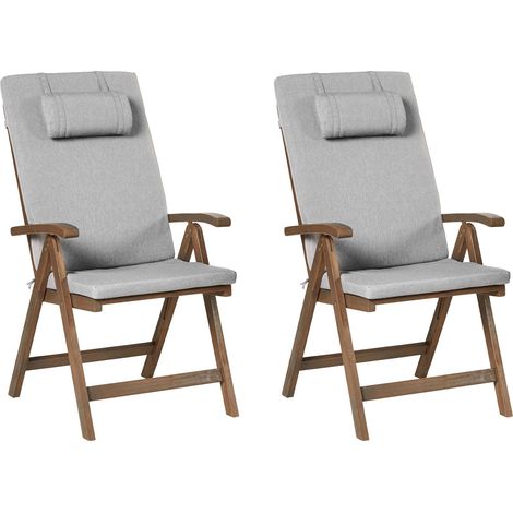 Set mit 2 Stühlen und Sitzkissen AMANTEA PREMIUM Akazienholz Grau meliert