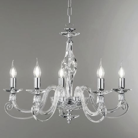 Lampadario a sospensione 1306 in vetro soffiato D76 cm lavorato a mano 5 luci CROMO (1/2)