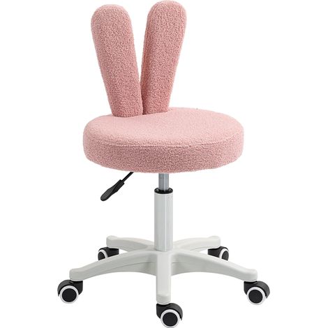 Beyamis Schreibtischstuhl mit Hasenohren, 5 Rollen und Höhenverstellung, moderner Stuhl aus Teddyfell, Schaumstoff, Kunststoff und Holz, 53 x 53 x 70–84 cm, Rosa