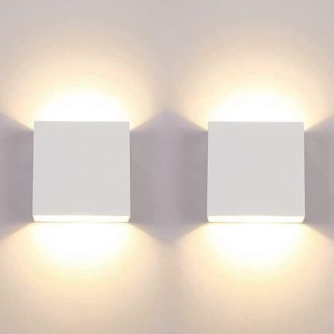 Ecleanfy - Lot de 2 appliques murales LED d'intérieur 7W étanches, lampe moderne blanc chaud 3000K, petite lampe carrée pour chambre ou couloir (1/5)
