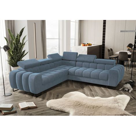 Ecksofa Schlafsofa BASTIEN in Stoff Terra Hellblau Seite Universal