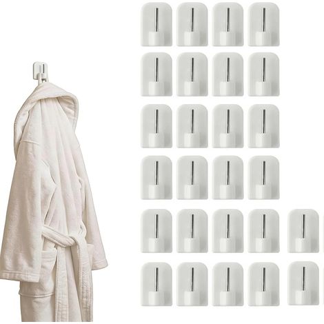 Lot de 30 crochets de rideaux autocollants, sans perçage, crochets adhésifs et crochets adhésifs pour rideaux de fenêtre et organisation de la maison (blanc) (1/5)
