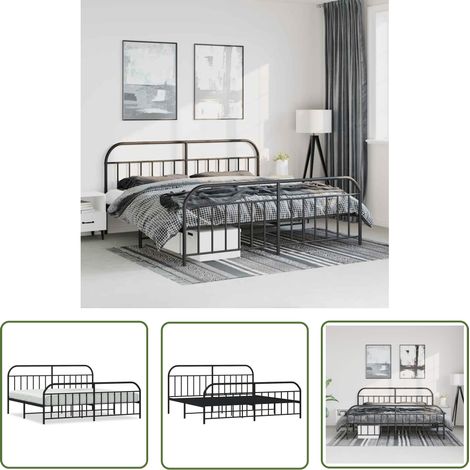 The Living Store Cadre de lit métal sans matelas avec pied de lit noir 193x203cm - Cadre De Lit - Lit Double - Lit Metal - Lit Moderne - Literie (1/5)