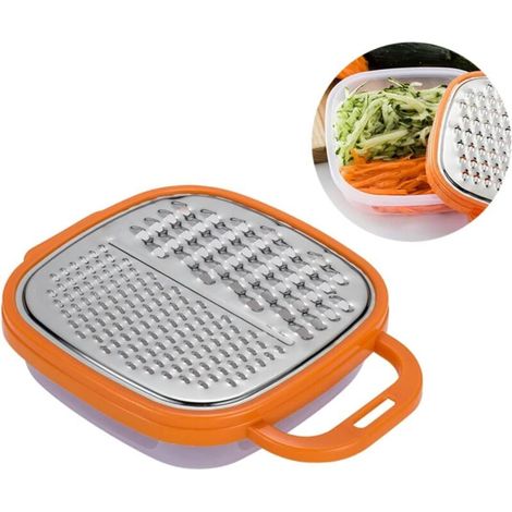 Râpe à légumes avec récipient et couvercle - multifonctionnelle, en acier inoxydable (orange) (1/5)