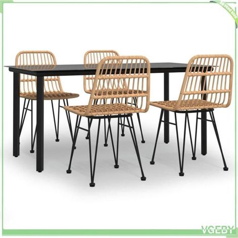Ensemble à manger de jardin 5 pièces - FAFEICY - 3157890 - Résine tressée - Cadre acier - Dessus verre trempé (1/5)