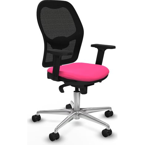 Jorquera sincro malla negra similpiel rosa brazos 2D base aluminio ruedas 65mm nailon (1/5)