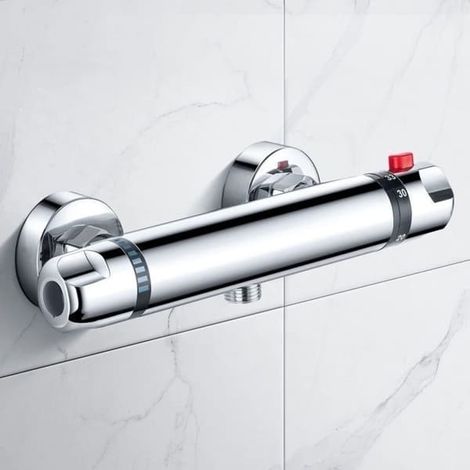 SABIR-Mitigeur thermostatique de douche mural (chrome) - Gris - Chrome - Monotrou G1/2 - Baignoire (1/5)