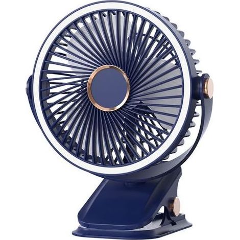 Ventilateur portable rechargeable réglable à 720° avec lumière LED, petit ventilateur personnel USB alimenté par batterie, bleu (1/5)