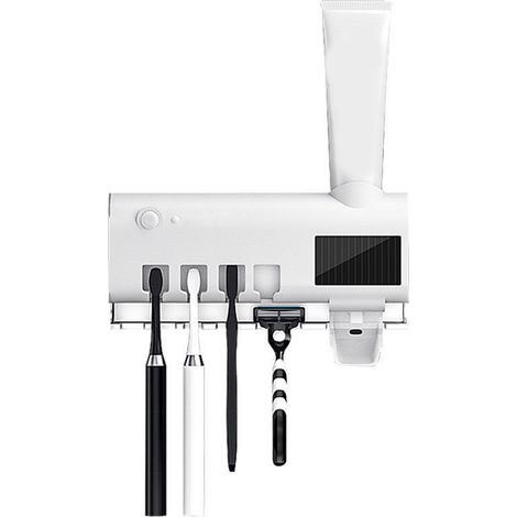 Porte-brosse à dents mural UV intelligent, désinfectant automatique, avec distributeur de dentifrice, support blanc pour salle de bain (1/5)