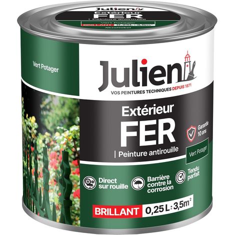 Julien Peinture Fer Anti-Rouille Brillant - Portes, grilles, portails, mobilier de jardin en métal - Vert Potager 0,25 L