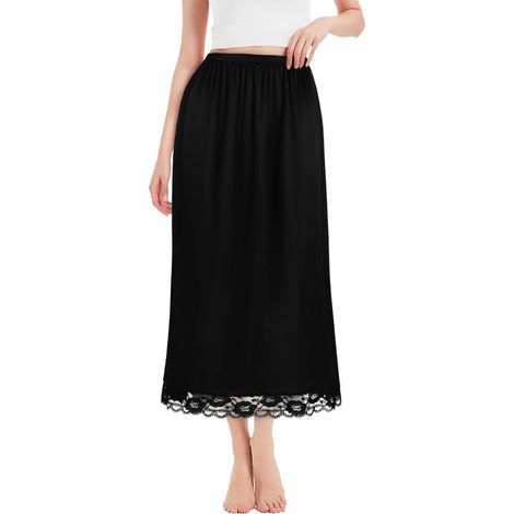 Enagua larga de encaje para mujer, vestido interior, falda combinada, lencería para bodas, 85 cm (1/5)