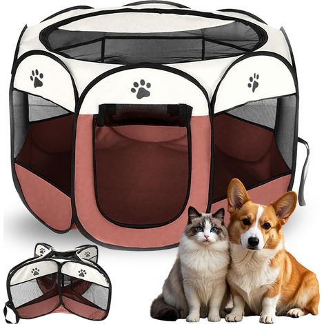 Pet Playpen 74x74x43 cm, Oxford Fabric, Breathable Mesh, Indoor/Outdoor (1/5)