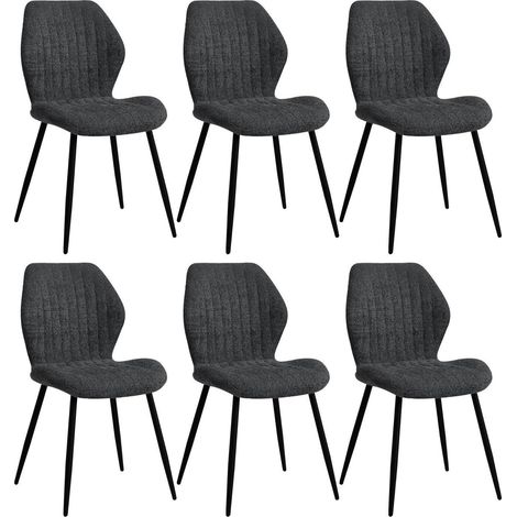 6er Set Esszimmerstühle mit Stoffpolsterung und Metallbeinen, Schwarz (1/5)