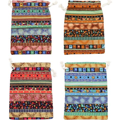 4Pcs Sac en Toile de Jute en Lin de Style Ethnique Égyptien, Sacs Cadeaux Légers Pochettes à Bijoux Respirantes avec Cordon de Serrage Sacs de Rangement en Jute pour Fête, Mariage (1/5)