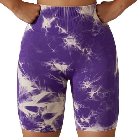 Short De Yoga - Coupe Haute Sans Couture - Effet Liftant Des Fesses - Motif Tie-Dye - Taille M (1/5)