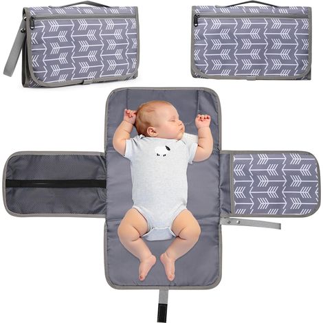 Matelas à langer portable imperméable pliable, tapis à langer nomade, tapis a langer de voyage bebe, facile à nettoyer et étanche, avec un distributeur de lingettes et un coussin confortable (1/5)