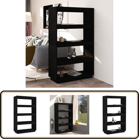 Bibliothèque/Séparateur de pièce Noir 80x35x135 cm Pin massif - Bibliothèque - Meuble De Rangement - Étagère - Séparateur De Pièce - Bibliothèque Noire
