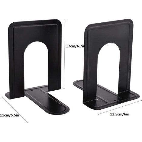 4 minimalistische Buchstützen aus Metall, robuste Buchstützen aus Metall für Regale, schwarz, kleine Größe (1/5)
