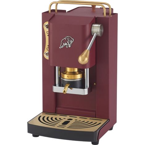 FABER COFFEE MACHINES  3.0 PRO ESSENTIAL  Cafetera compacta ESE de 44 mm con recipiente de cristal, soporte para cápsulas extraíble y prensa de latón ajustable (rojo cereza, latón)