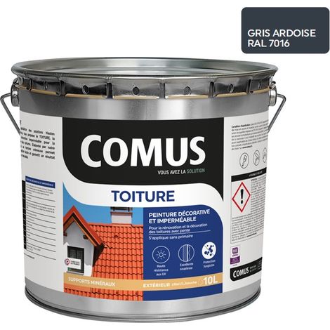 Comus – Peinture toiture imperméable gris ardoise 10L – Résistante aux UV et aux intempéries – Élastique 400% – Application sans primaire (1/4)