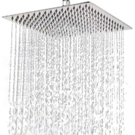 Pommeau de Douche Inox - Tete de Douche Pluie , Pommeau de Douche Carré 20CM, Douche Economie d'Eau Universelle Filetage 1/2 Pouce, Facile à Installer et à Nettoyer (1/5)