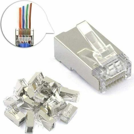 Lot De 25 Connecteur Rj45 Cat6 Embout De Connecteur Blindé Nickelé Rj45 8P8C Via Une Prise Modulaire Ethernet (1/4)