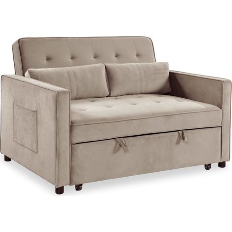Canapé convertible 2 places Komaria Velours Beige (1/5)