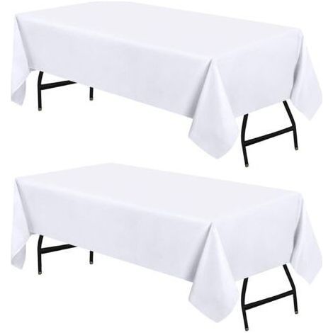 Nappe Rectangulaire - 153 x 260 cm (Lot de 2, Blanc) Lavable en Machine Housse de Table, Idéal pour Les Fêtes, Les événements, Les Mariages et Les Restaurants (1/4)
