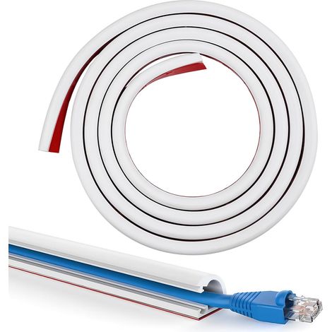 2m Goulotte de Câble Semi-Circulaire Pouvant Être Peinte, Gaine de Câble Autocollante Ignifuge à Ouverture Latérale, Mini Cache Cable Flexible Découpable pour Sol Bureau Appartement (1/5)