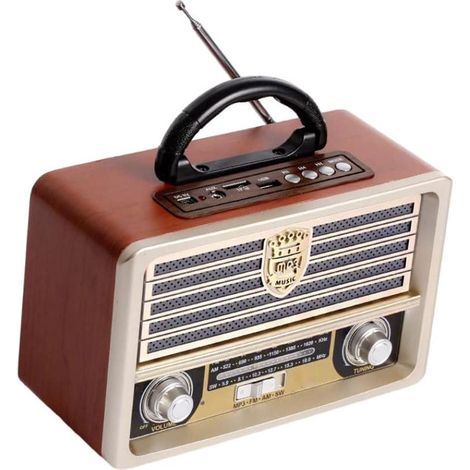 Radio en bois rétro, radio FM, lecteur CD, style antique, basses puissantes, mini enceinte extérieure, volume élevé - X43 -