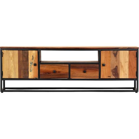 Meuble TV de Salon en Bois de Récupération Massif et Acier avec Rangement 120 x 30 x 40 cm (1/5)
