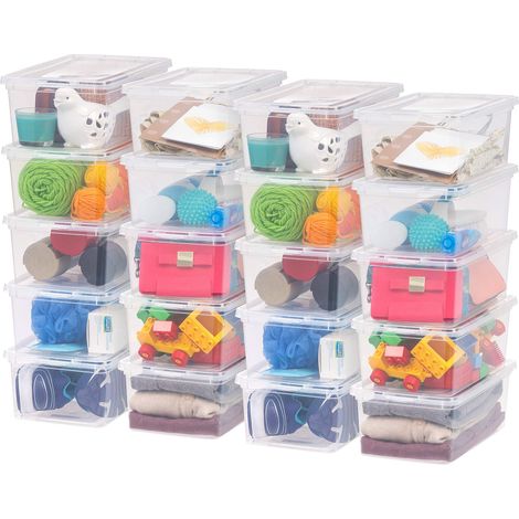 Petite Boite de Rangement Multi-Usages, 5L, Lot de 20, Transparent, Fermeture Facile, Empilable, en Plastique Transparent, pour Vêtement, Etagères, Jouet, Papeterie, Chaussures, CNL-5 (1/5)