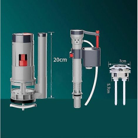 Gris - 20 cm - Kit de 3 pièces - Mécanisme de chasse d'eau pour WC (1/4)