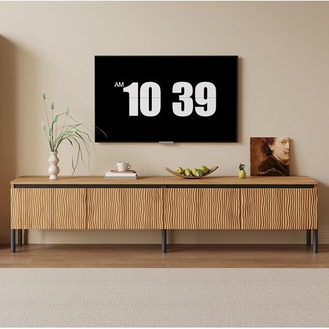Meuble TV 4 portes à relief ondulé avec passe-câbles 180x35x43 cm PB+MDF naturel REDOM (1/5)