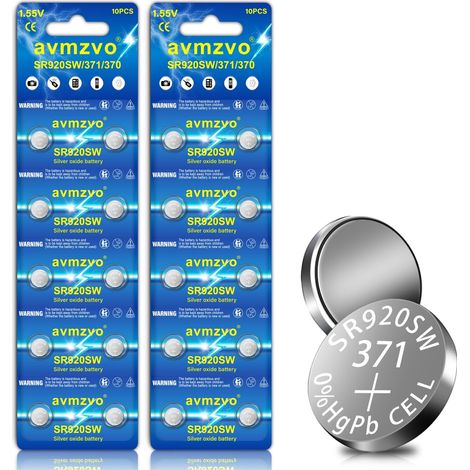 Piles bouton, 20 pièces, 371 V371 AG6 LR920 Piles pour montre, 1,5V Alcaline, emballage sécurisé pour enfants[5 ans de garantie de stockage] (1/5)