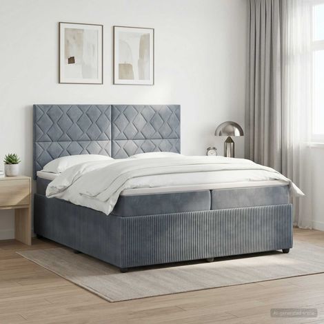 Lit boxspring LED avec matelas Gris foncé 200 x 200 cm Velours (1/5)