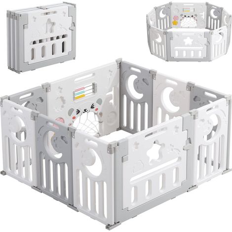 Recinto per bambini, cancelletto di sicurezza, recinto per bambini in plastica ecologica, griglia protettiva in plastica con porta (10 pannelli) - Grigio (1/5)