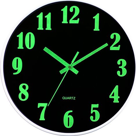 Horloge murale lumineuse de 30 cm (12 pouces) - nouveau cadre noir lumineux, fond noir, grands caractères créatifs (1/5)