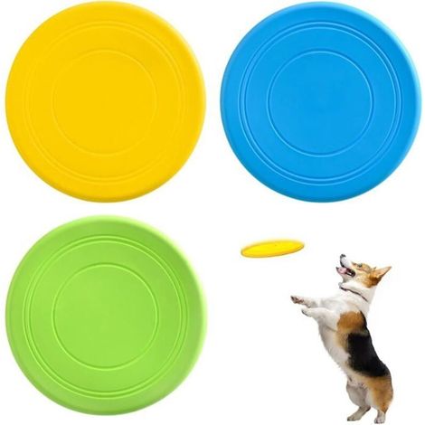 HOXILEELEOLot de 3 frisbee pour chien - Disque volant pour chien - Soucoupe volante en caoutchouc naturel souple - Pour s'amuser en extérieu (1/4)