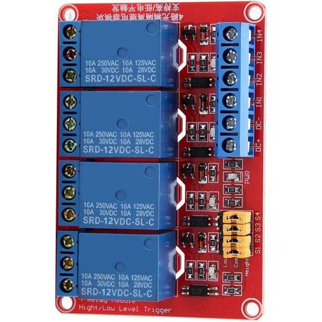 4-Kanal-Relaismodul 5V, 12V, 24V Relais-Erweiterungsplatine Niedrigpegel-Trigger-Relaisplatine Optokoppler-Isolation (12V) (1/5)