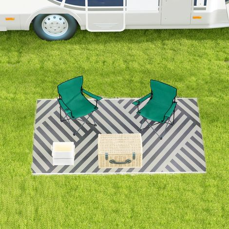 Portable Reversible Outdoor Rug for RVs, 182 x 274cm, Grey and Cream, Includes Carry Bag for Easy Transport