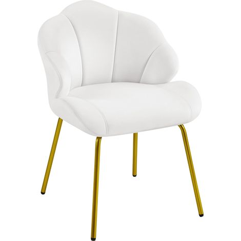 Homevive Moderno Velvet Silla en Forma de Concha con Piernas Doradas para Dormitorios de Sala de Estar, Sillas Laterales de Oficina Blanco