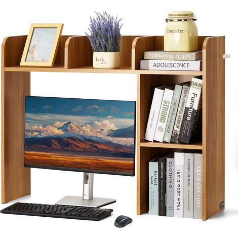Étagère à Poser sur Bureau à 2 Niveaux, Bibliothèque de Bureau 94,5x24,1x73,4 cm, Organisateur de Bureau en Bois, avec Pieds Antidérapants, Support de Rangement pour Maison, Couleur de Bois (1/5)