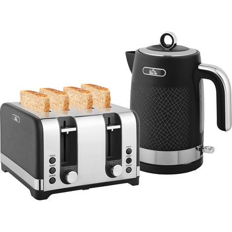 Sleek Textured Kettle Four-Slice Toaster Set - Black (1/5)